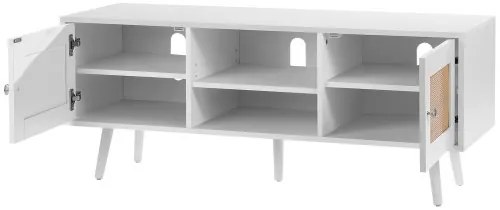 VEVOR Rattan TV Stand, Boho TV Cabinet for 55 inch TV, Mid Century Modern TV Stand, Rattan TV Console with Adjustable Shelfs for  Living Room, Media Room, White