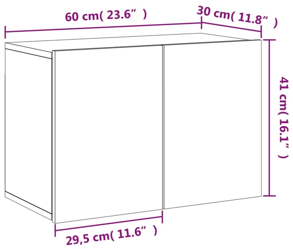 Ντουλάπι Τοίχου Τηλεόρασης 2 Τεμ. Γκρι Sonoma 60 x 30 x 41 εκ. - Γκρι