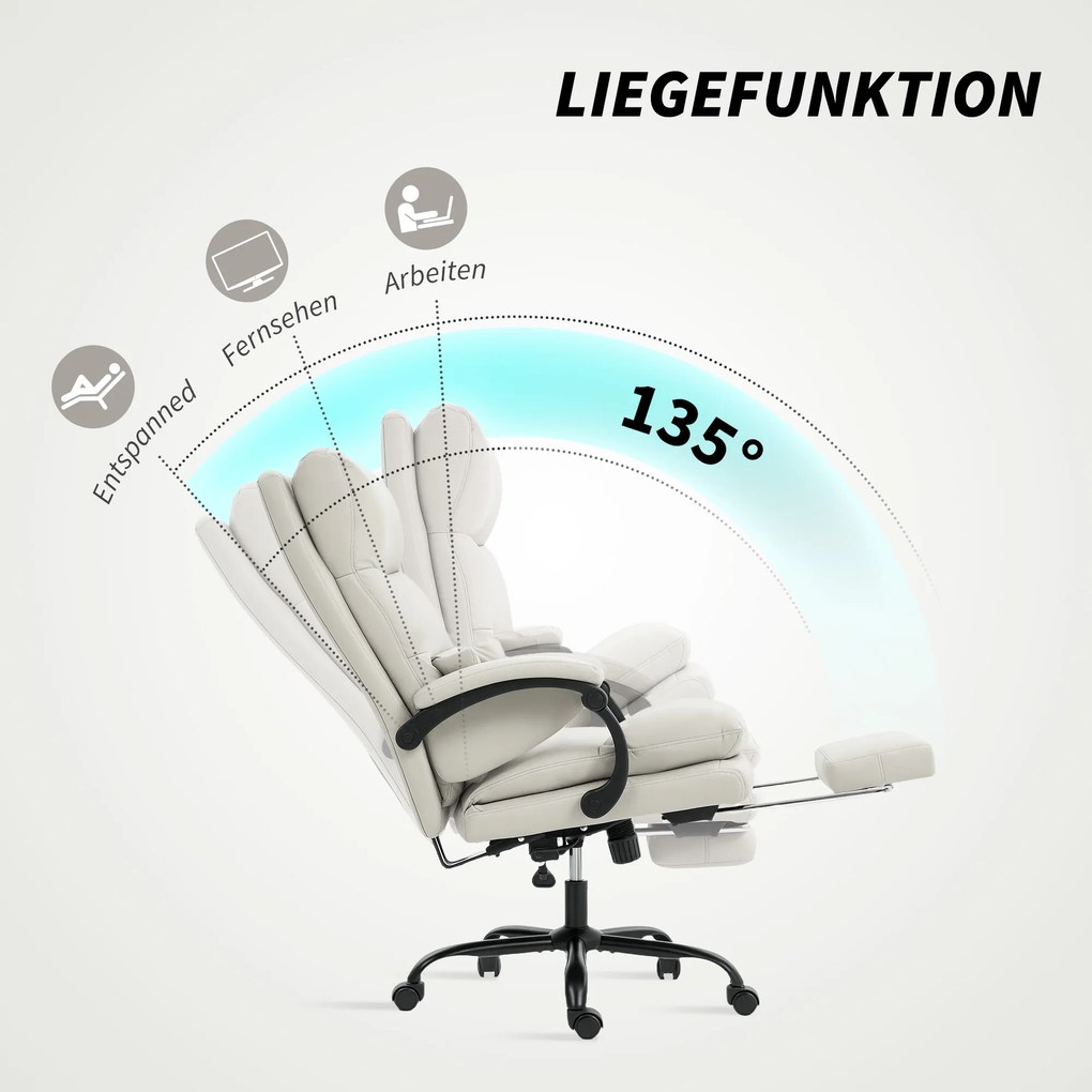 Καρέκλα γραφείου HOMCOM με ρυθμιζόμενο ύψος, υποστήριξη οσφυϊκής μοίρας, μπράτσα, υποπόδιο, από δερματίνη, ανοιχτό γκρι