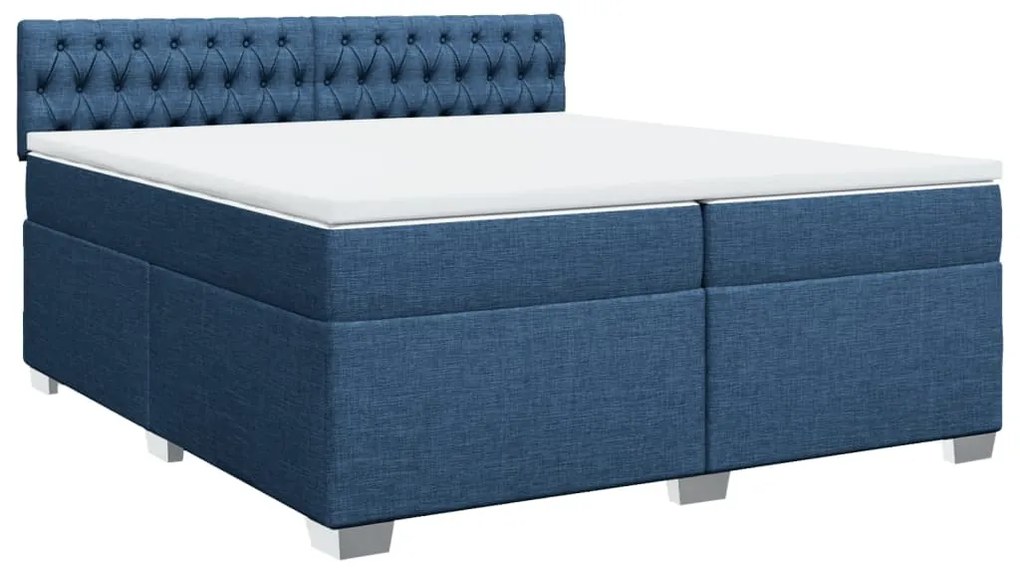 vidaXL Κρεβάτι Boxspring με Στρώμα Μπλε 200x200 εκ. Υφασμάτινο