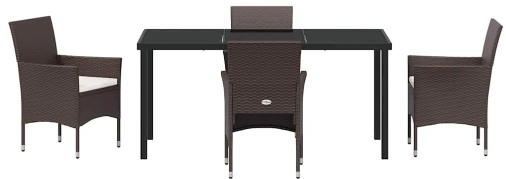 vidaXL Σέτ φαγητού για κήπο με μαξιλάρι 5 pcs Καφέ συνθετικό ρατάν