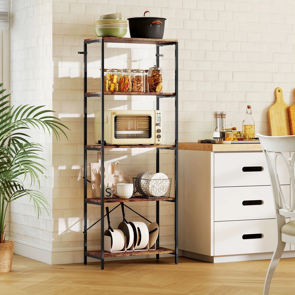 HOMCOM Βιβλιοθήκη, 5 Επιπέδων, Μέταλλο, Επιφάνεια Melamine, Καφέ