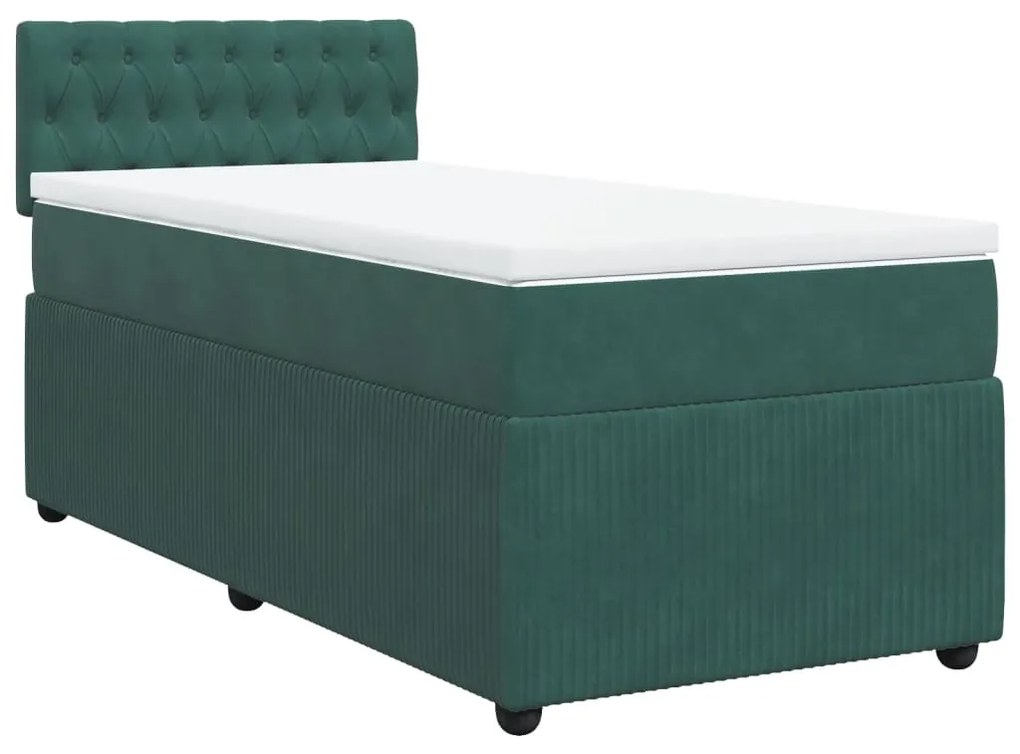 vidaXL Κρεβάτι Boxspring με Στρώμα Σκούρο Πράσινο 100x200εκ. Βελούδινο