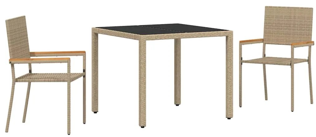 vidaXL Σέτ φαγητού για κήπο 3 pcs Μπεζ 90 x 90 x 75 cm συνθετικό ρατάν