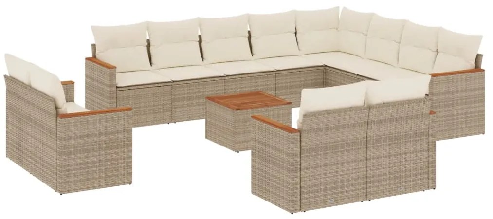 vidaXL Σετ Καναπέ Κήπου 13τεμ Μπεζ Συνθ. Ρατάν με Μαξιλάρια