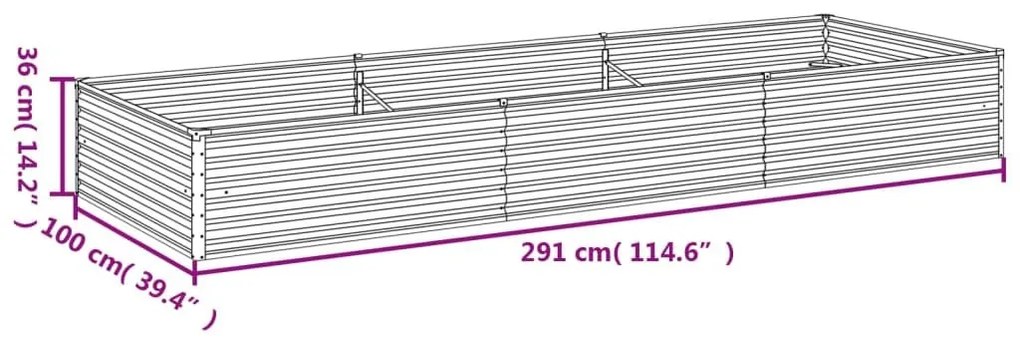 Ζαρντινιέρα 291 x 100 x 36 εκ. από Ατσάλι Σκληρυθέν στον Αέρα - Καφέ