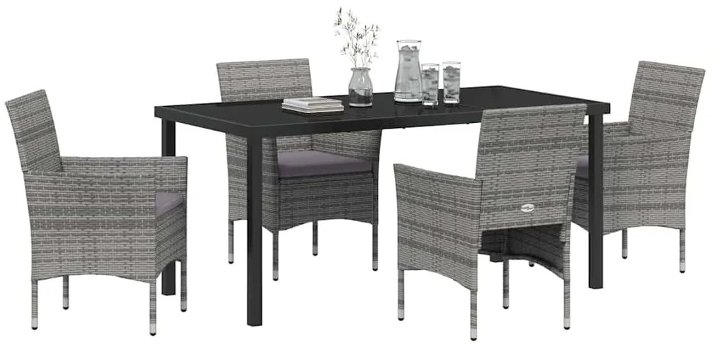 vidaXL Σέτ φαγητού για κήπο με μαξιλάρι 5 pcs Γκρι συνθετικό ρατάν