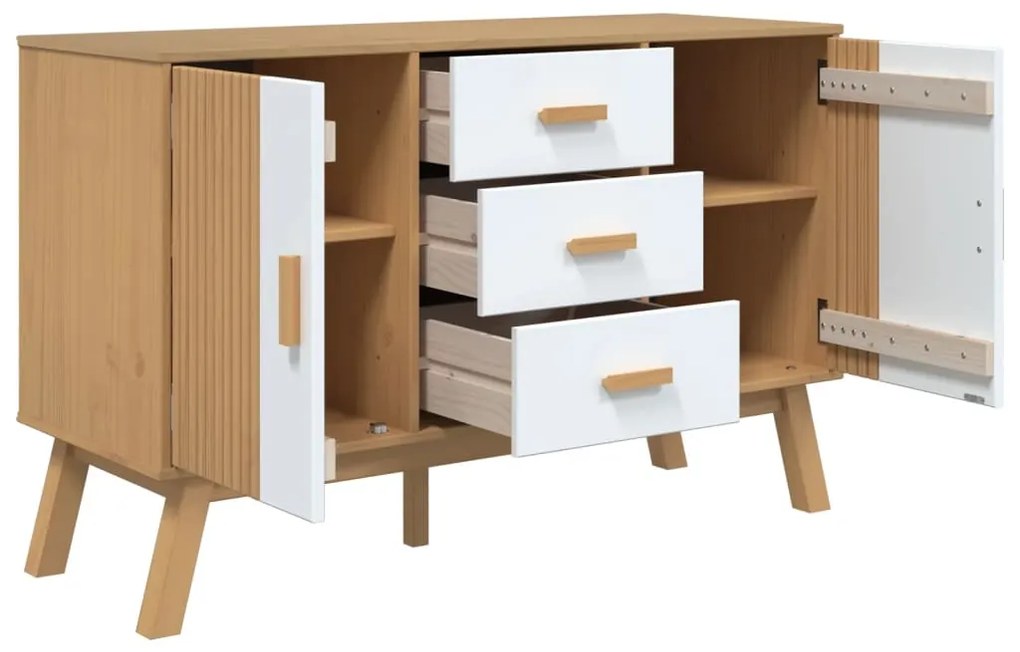 vidaXL Μπουφές OLDEN Λευκό &amp; Καφέ 114x43x73,5 εκ. Μασίφ Ξύλο Πεύκου