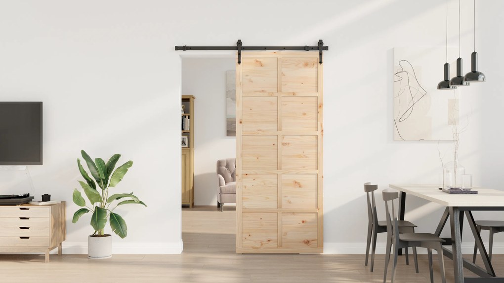 vidaXL Συρόμενη Πόρτα Καφέ 80 x 208 εκ. Μασίφ ξύλο πεύκου