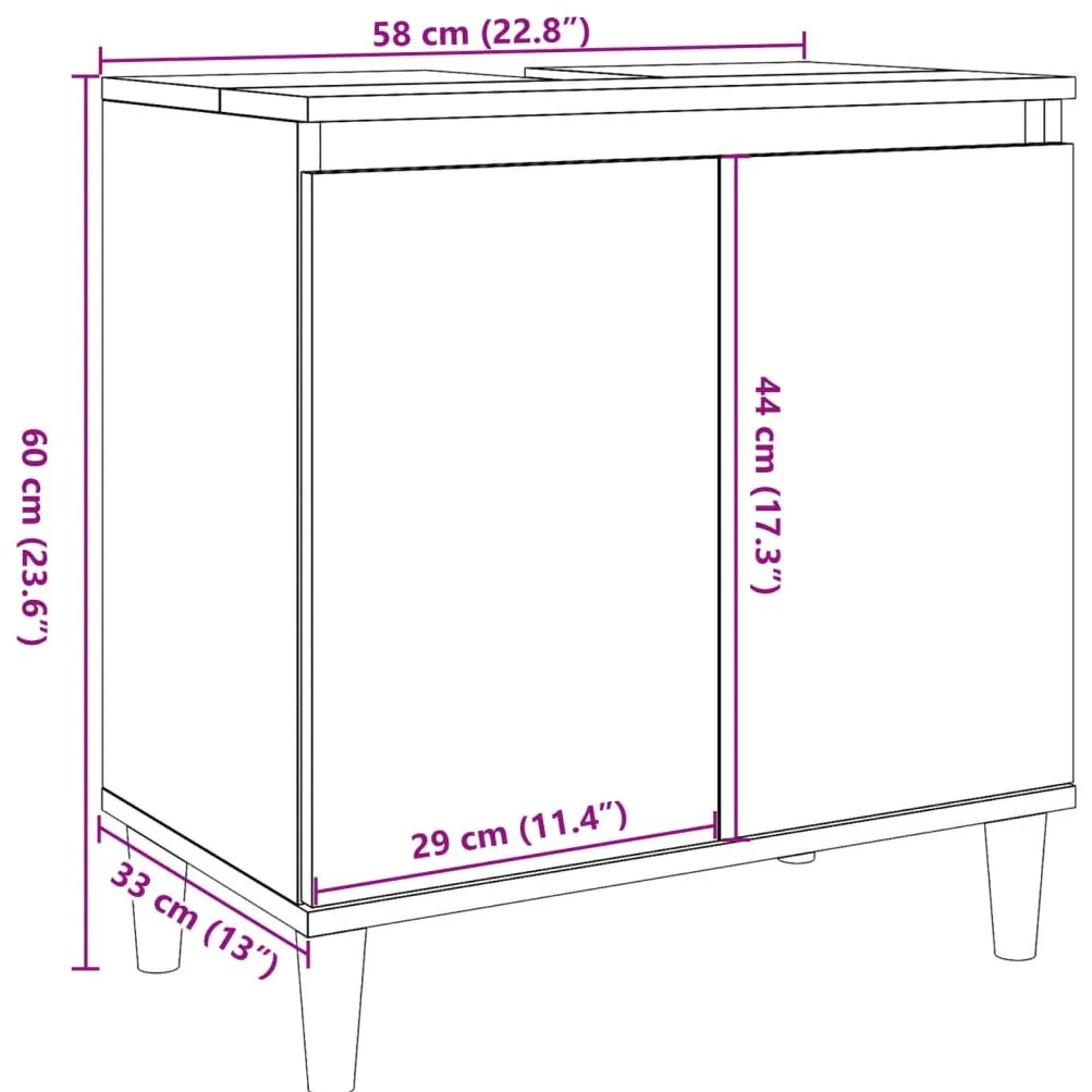Ντουλάπι Νιπτήρα τεχνίτης Δρυς 58x33x60 εκ. Επεξεργασμένο Ξύλο - Καφέ