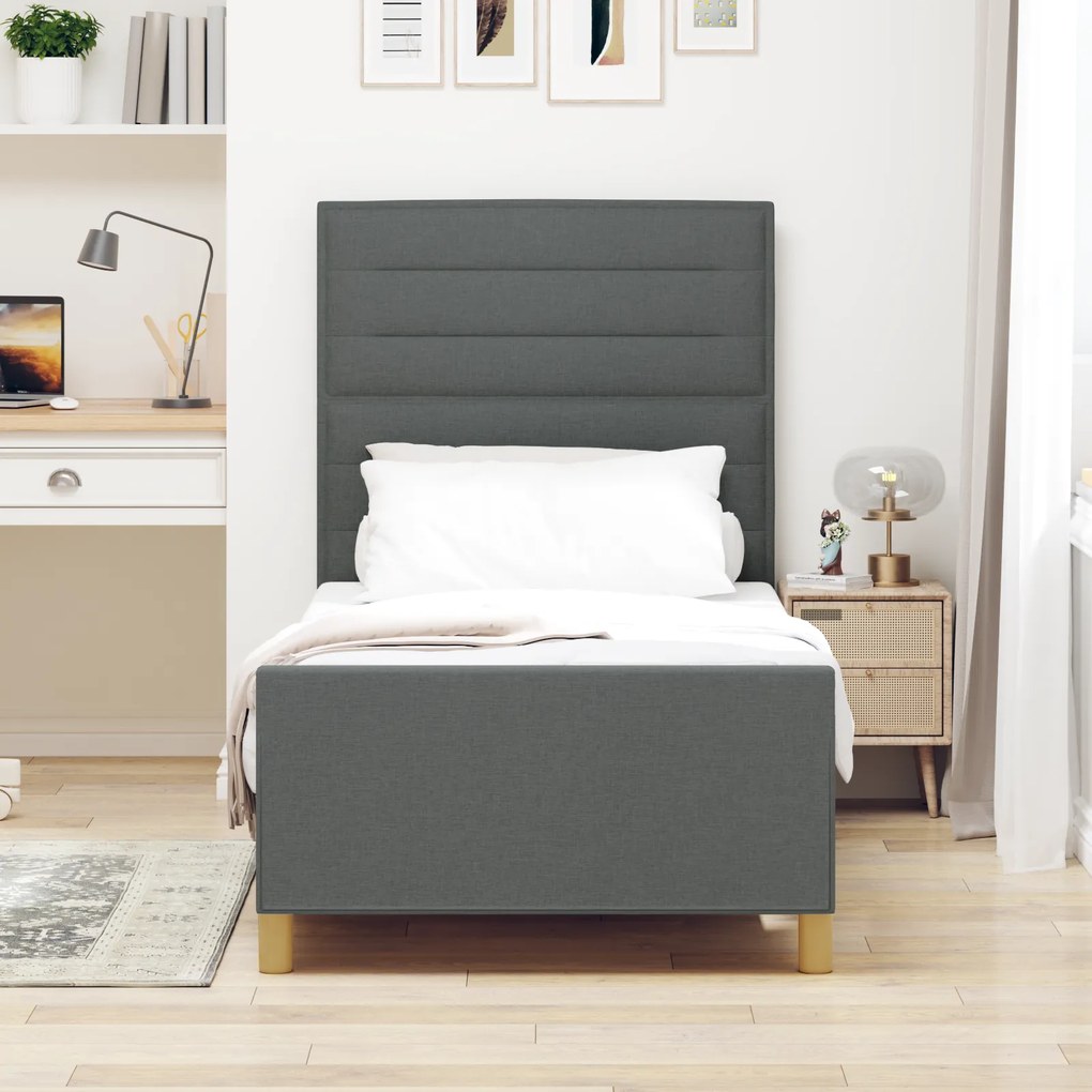 vidaXL Σκούρο Γκρι Κρεβάτι με Ύφασμα 90x200 cm