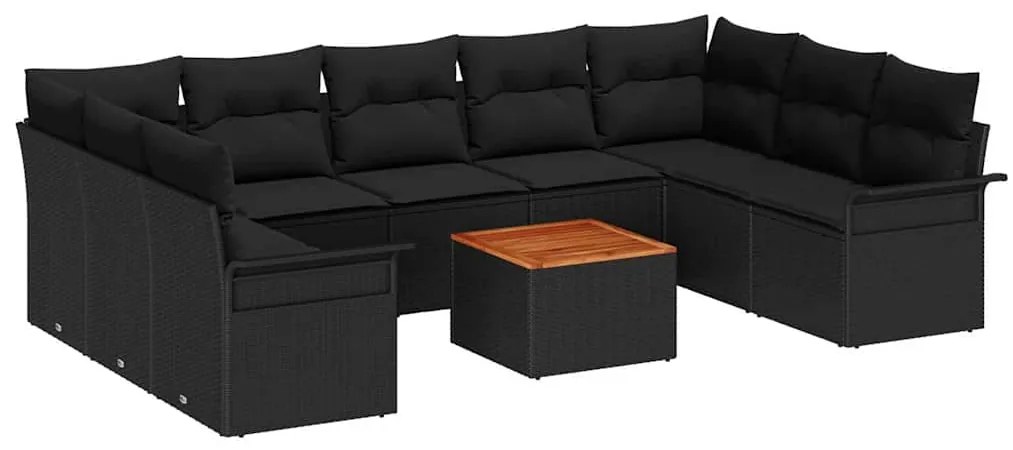 vidaXL Σετ Καναπέ Κήπου με μαξιλάρι 10 pcs Μαύρο συνθετικό ρατάν