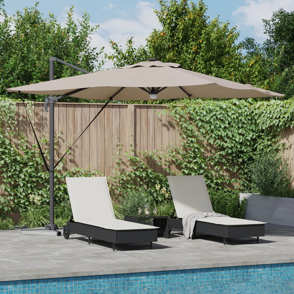 vidaXL Ομπρέλα με Βραχίονα με LEDs Ταουπέ 286x285x270 cm Αλουμίνιο