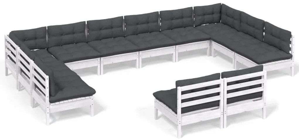 vidaXL Σαλόνι Κήπου Σετ 12 Τεμαχίων Λευκό από Μασίφ Πεύκο με Μαξιλάρια