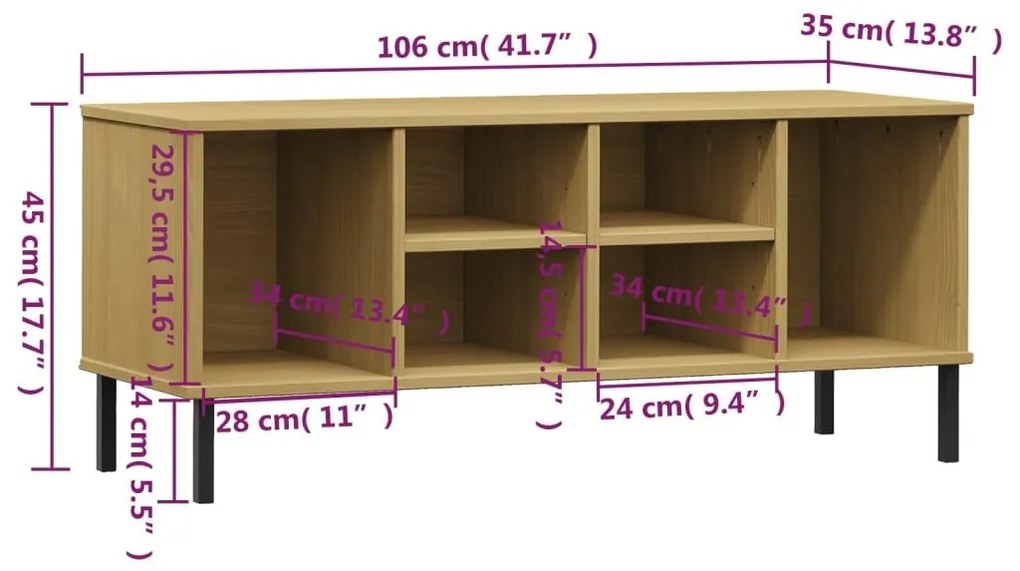 Παπουτσοθήκη OSLO Καφέ 106x35x45 εκ. Μασίφ Ξύλο με Μεταλ. Πόδια - Καφέ