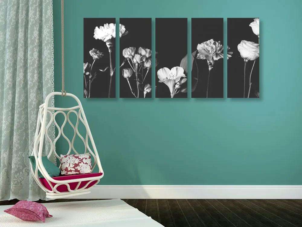 Εικόνα 5 μερών κομψά ασπρόμαυρα λουλούδια - 200x100