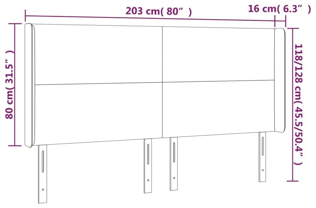 Κεφαλάρι Κρεβατιού LED Κρεμ 203x16x118/128 εκ. Υφασμάτινο - Κρεμ