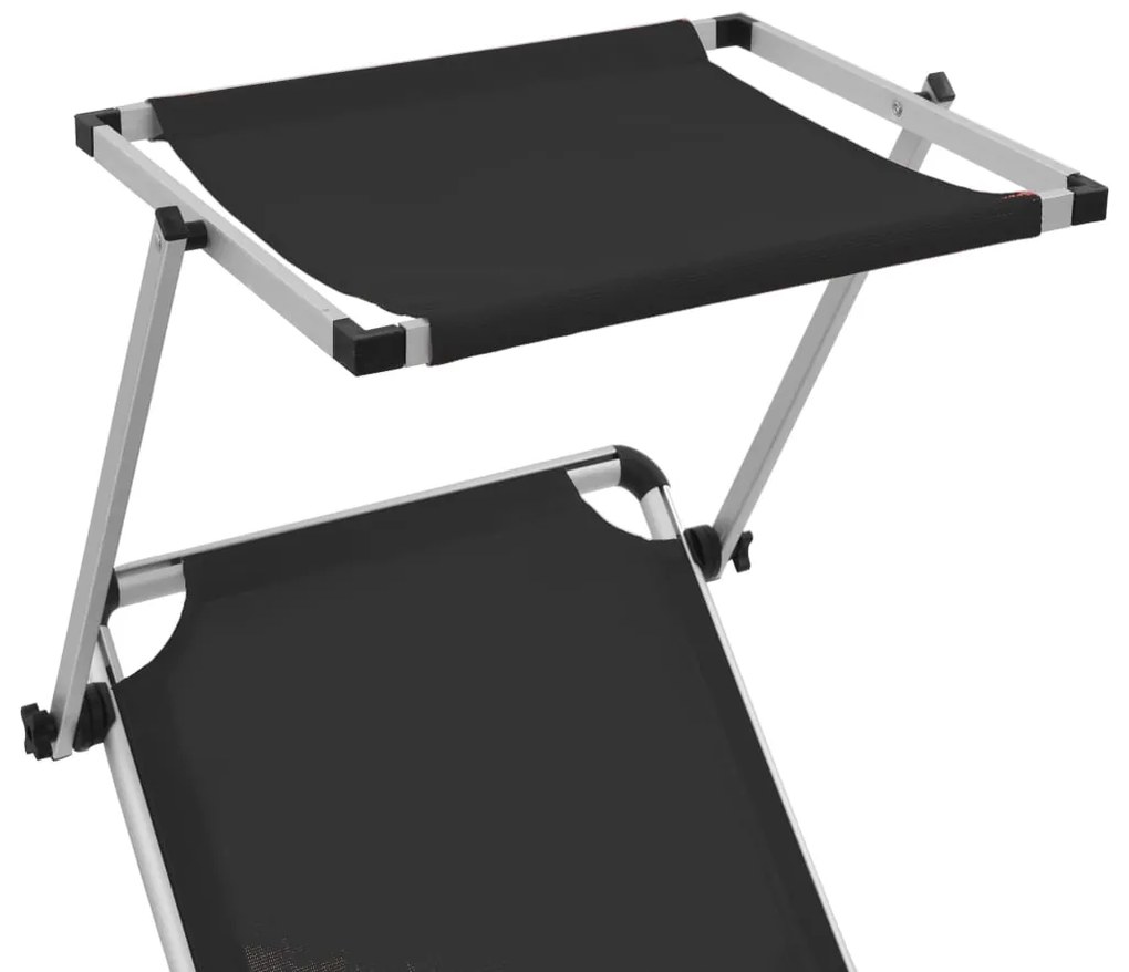 vidaXL Ξαπλώστρες Πτυσ. 2 τεμ. Μαύρες Αλουμίνιο/Textilene + Σκίαστρο