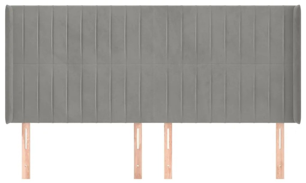 Κεφαλάρι με Πτερύγια Ανοιχτό Γκρι 183x16x118/128 εκ. Βελούδινο - Γκρι