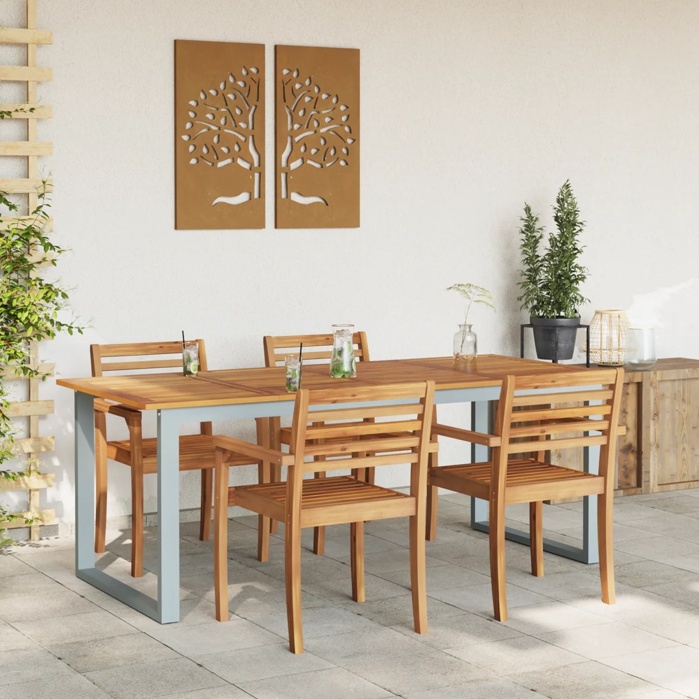vidaXL Υπαίθριο Τραπέζι Φαγητού Γκρι 200x90x75 εκ. Χάλυβας και Σολοιδικό Ξύλο Ακακίας
