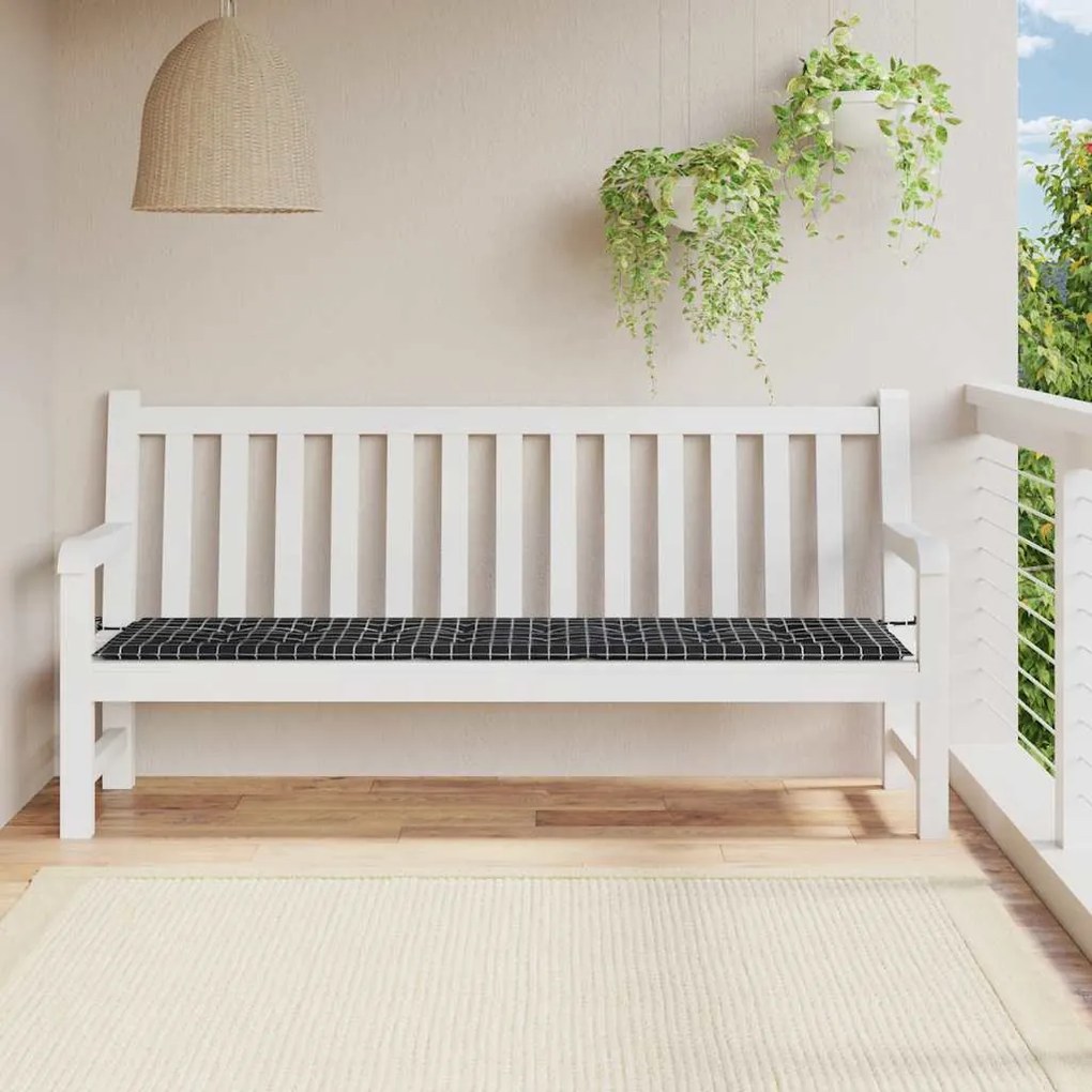 vidaXL Μαξιλάρι Πάγκου Μαύρο Καρό 200x50x4 εκ. Ύφασμα Oxford