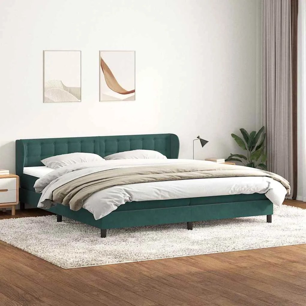 vidaXL Box Spring Κρεβάτι με στρώματα Σκούρο πράσινο Βελούδινο