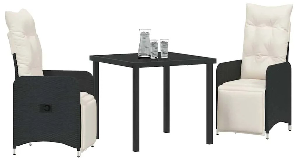vidaXL Σέτ φαγητού για κήπο με μαξιλάρι 3 pcs Μαύρο Πολυ ράταν