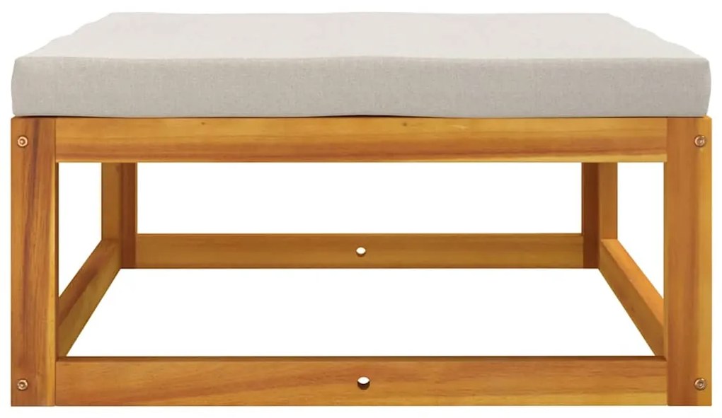 vidaXL Υποπόδιο Κήπου Μασίφ Ξύλο Ακακίας με Ανοιχτό Γκρι Μαξιλάρι