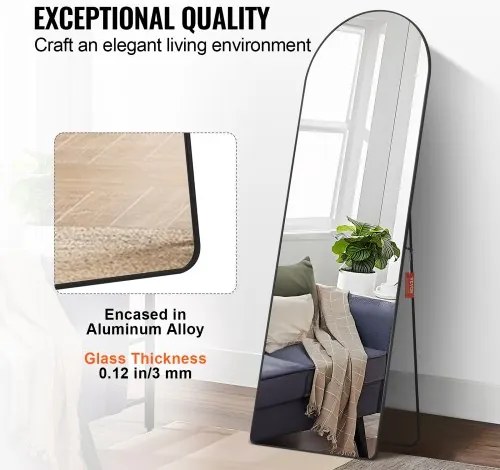 VEVOR Arched Full Length Mirror 65&#039;&#039; x 22&#039;&#039; Full Body Mirror Standing Hanging