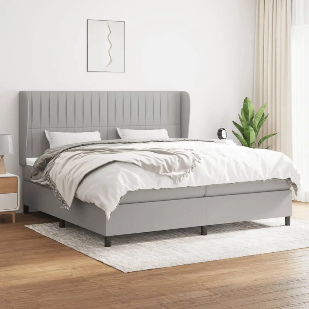 Κρεβάτι Boxspring με Στρώμα Ανοιχτό Γκρι 200x200 εκ. Υφασμάτινο