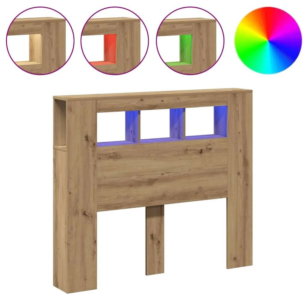 vidaXL LED κεφαλάρι Artisan Oak 120x18,5x103,5 cm Κατασκευασμένο ξύλο