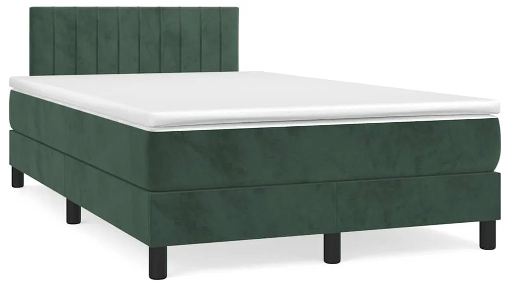 vidaXL Κρεβάτι Boxspring με Στρώμα & LED Σκ. Πράσινο 120x190εκ Βελούδο