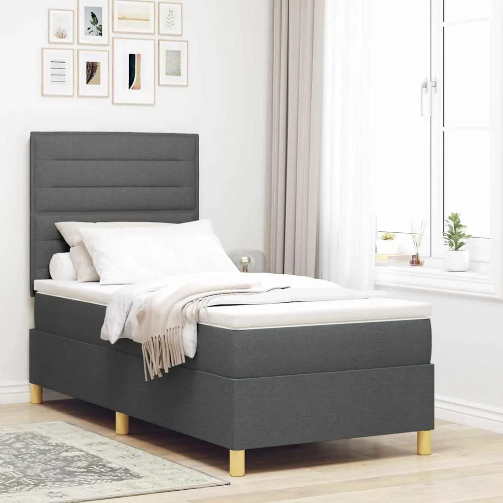 vidaXL Κρεβάτι Box Spring με στρώμα Σκοτεινού Γκρι Μονό Ύφασμα