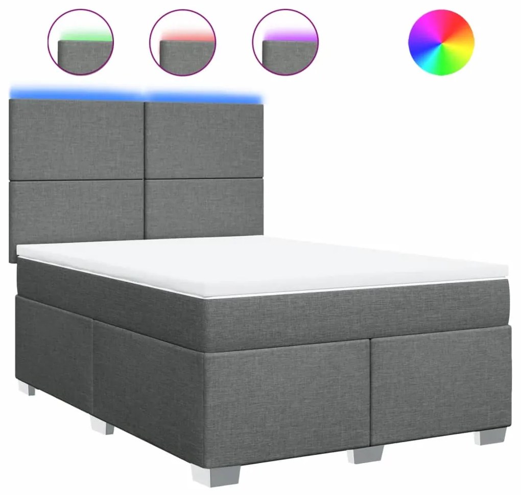 vidaXL Κρεβάτι Boxspring με Στρώμα Σκούρο Γκρι 160x200 εκ Υφασμάτινο