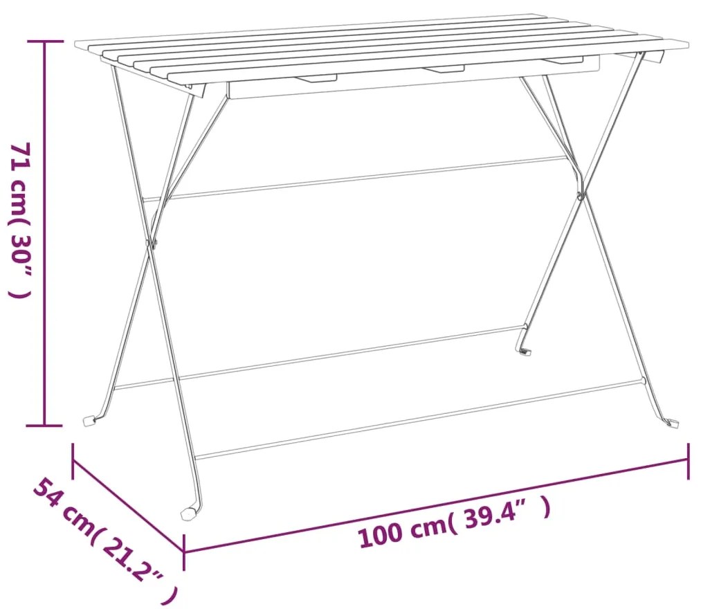 vidaXL Τραπέζι Bistro Πτυσσόμενο 100x54x71 εκ. Μασίφ Ακακία & Ατσάλι