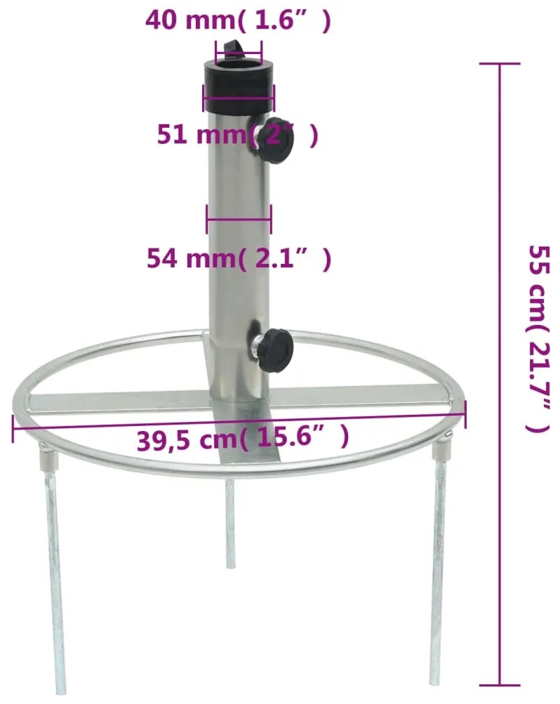 Βάση Ομπρέλας με Ακίδες Εδάφους Ασημί για Ø38/48 χιλ. Ατσάλι