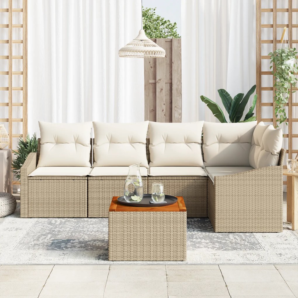 vidaXL Σετ Καναπέ Κήπου 6 pcs Beige, λευκό 55 x 55 x 37 εκ Ρατάν, Ξύλο