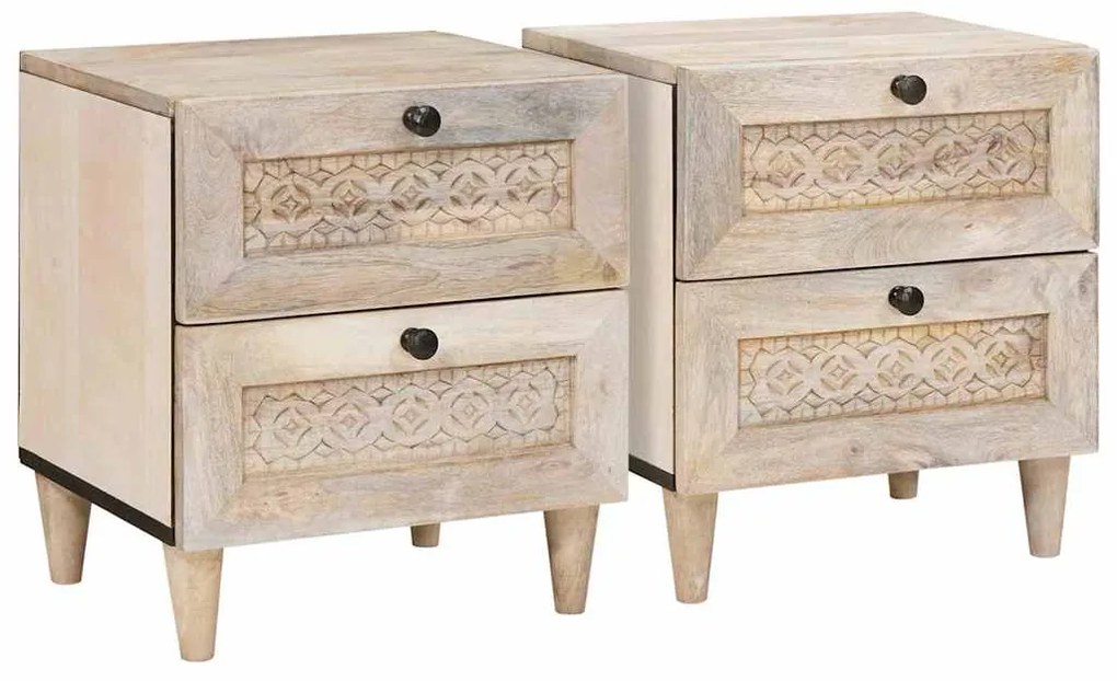 vidaXL Κομοδίνο 2 pcs Μπεζ 40 x 33 x 46 εκ. Μασίφ ξύλο μάνγκο