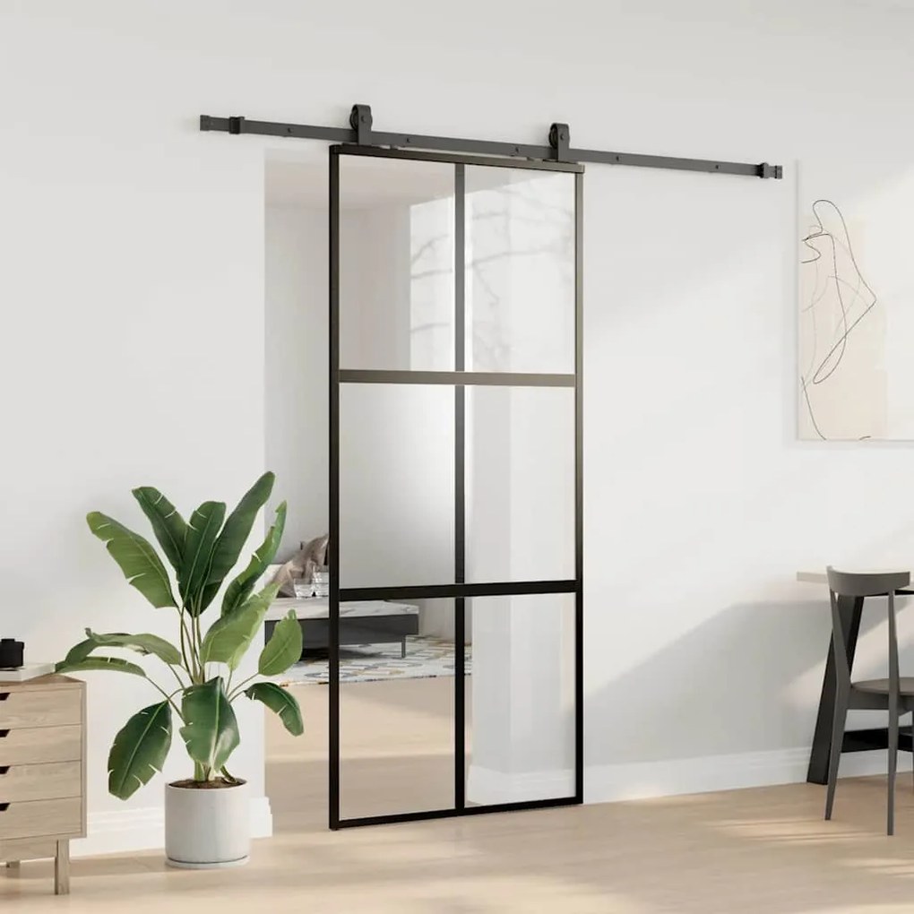 vidaXL Συρόμενη πόρτα με σετ υλικού Μαύρο 90x205 cm γυαλί μετριασμένο