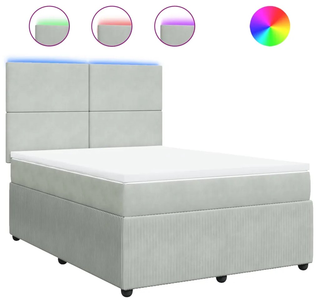 vidaXL Κρεβάτι Boxspring με Στρώμα Ανοιχτό Γκρι 140x190 εκ. Βελούδινο