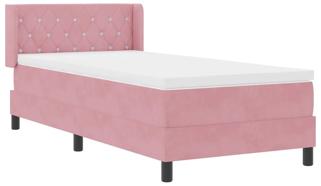 vidaXL Κρεβάτι Box Spring με Στρώμα  Ροζ 90x190 εκ. Βελούδο