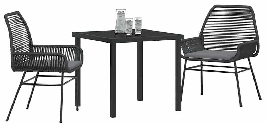 vidaXL Σέτ φαγητού για κήπο με μαξιλάρι 3 pcs Μαύρο συνθετικό ρατάν