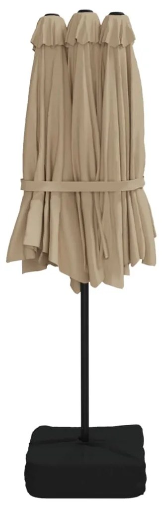 vidaXL Ομπρέλα Κήπου με Διπλή Κορυφή και LED Taupe 449 x 265 εκ.