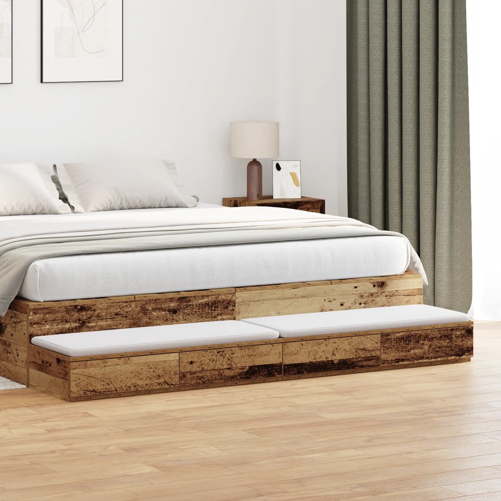 vidaXL Συρτάρια Κρεβατιού από Παλιό Ξύλο 180x36,5x16,5 εκ. Φτιαγμένα από Ξύλο