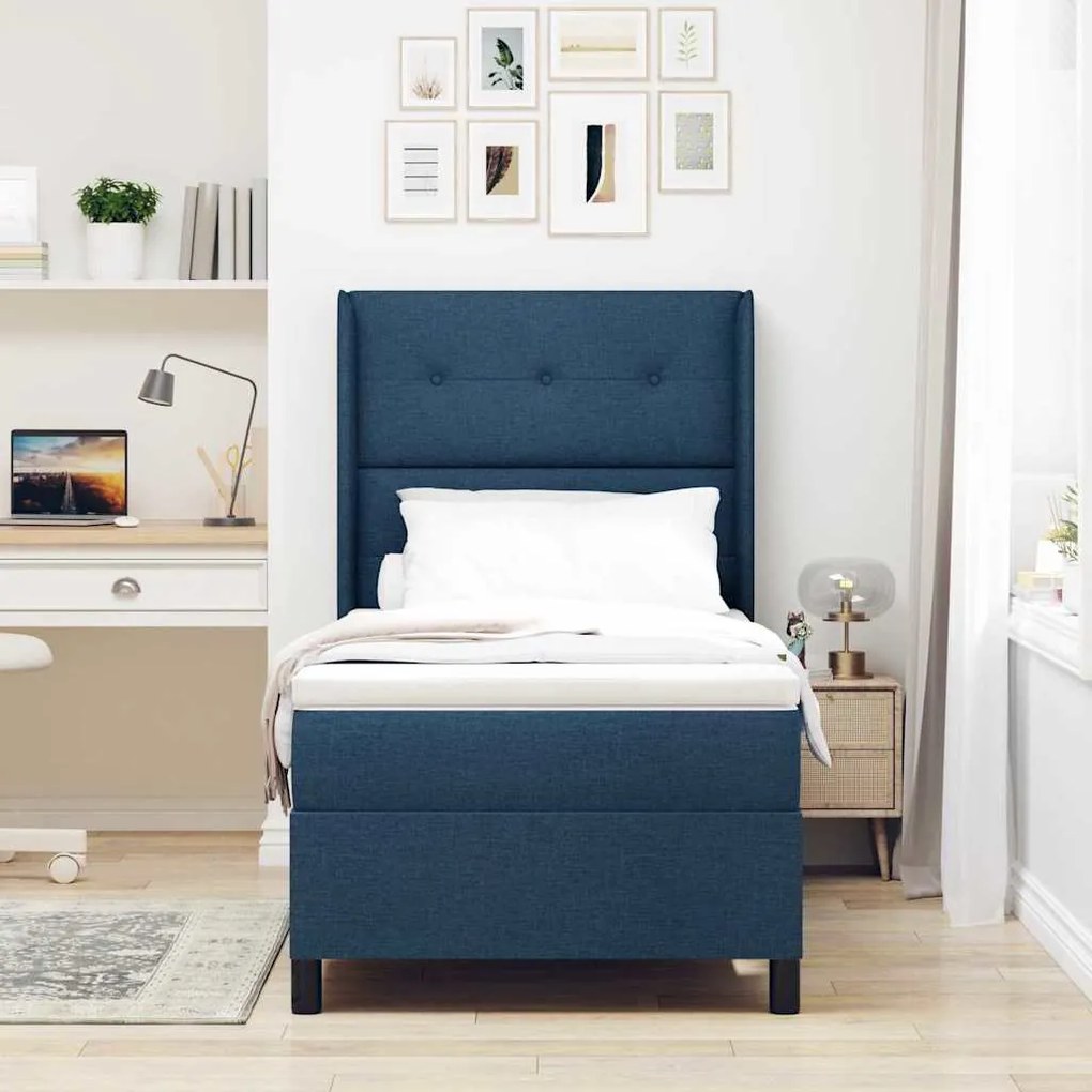 vidaXL Κρεβάτι με ελατήρια με στρώμα Μπλε 90 x 200 cm ύφασμα