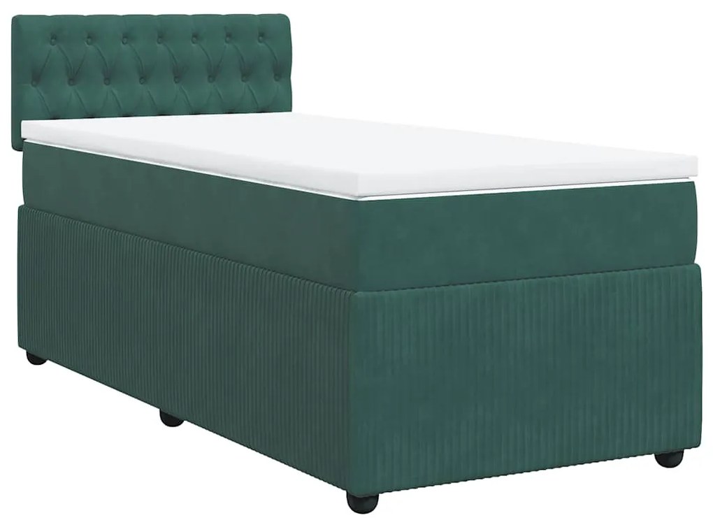vidaXL Κρεβάτι Boxspring με Στρώμα Σκούρο Πράσινο 90x200 εκ. Βελούδινο