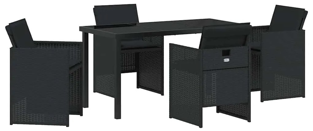 vidaXL Σέτ φαγητού για κήπο με μαξιλάρι 5 pcs Μαύρο Πολυ ράταν