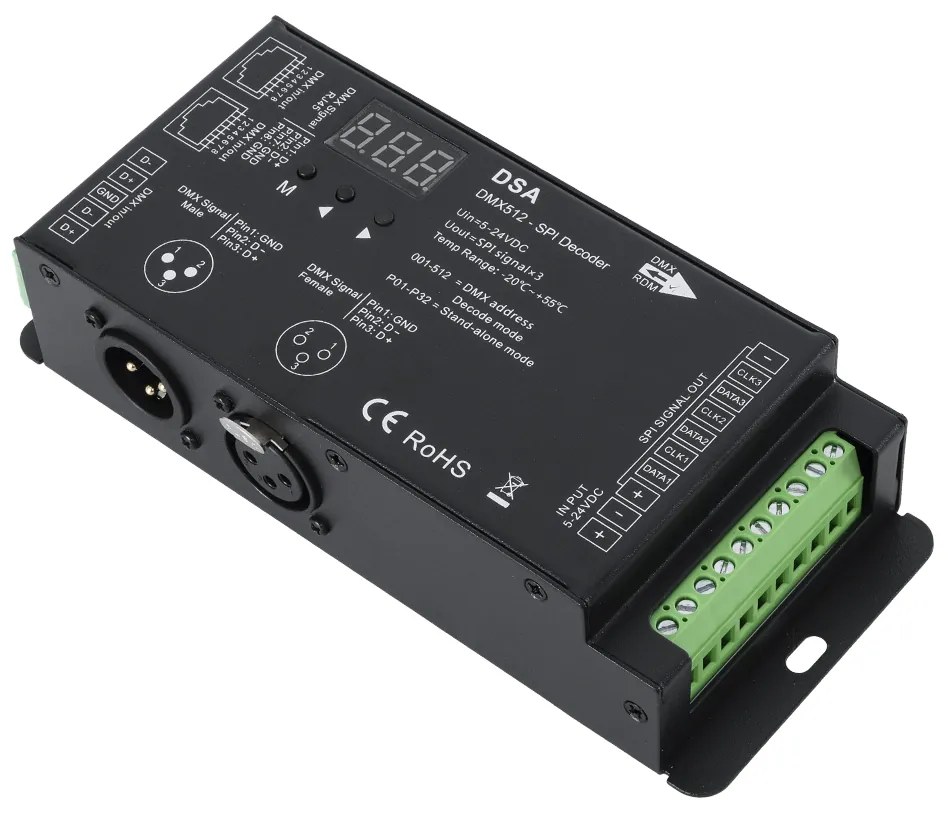 GloboStar® 73141 DSA SKYDANCE DC RF 2.4Ghz DMX512 to SPI Decoder DC 5-24V - IP20 Π16.5 x Π7 x Υ3.7cm - 5 Χρόνια Εγγύηση