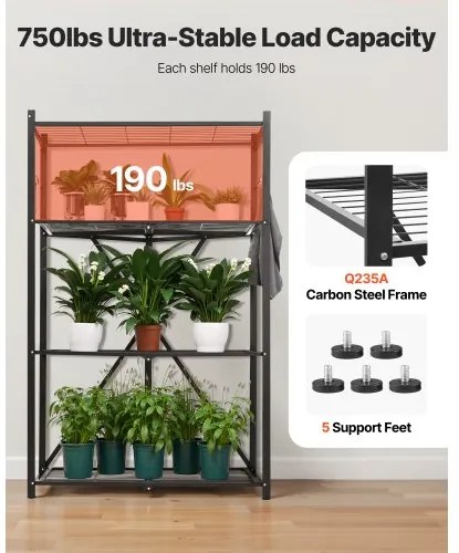 VEVOR Folding Storage Shelf with Wheels 4-Tier No Assembly Organizer Shelf Black