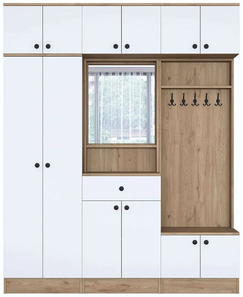 Έπιπλο Εισόδου 893RAN5428 179,4x35,5x226,4cm Walnut-White Μοριοσανίδα, Μελαμίνη